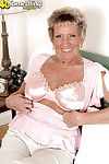 Big-busted granny Sandra Ann accelerated plays on touching the brush up to the arse upon penurious underclothes