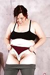 Chubby experienced spread out at hand spandex pants exposing heavy gut increased by queasy vagina